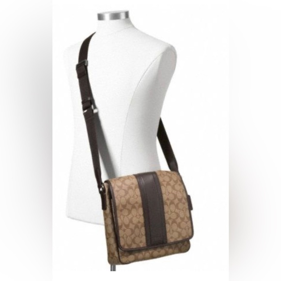 COACH - Business Heritage Stripe Map Pvc Leather F71102  / Khaki Signature Line - Picture 1 of 10